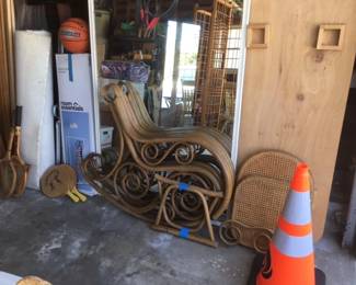 Large Mirror & unassembled bentwood & caned rocker