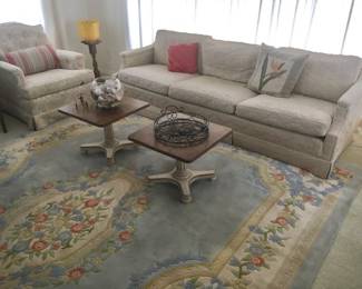 Sculped wool Chinese rug & Heritage tables