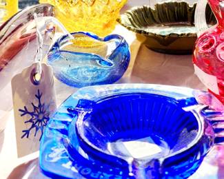 Vintage Glass Ashtrays, Daisy Button