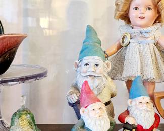 Gnome Figures, Shirley Temple Dolls in Original outfit