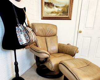 Thomasville Leather Recliner and Ottoman Danish Modern Style