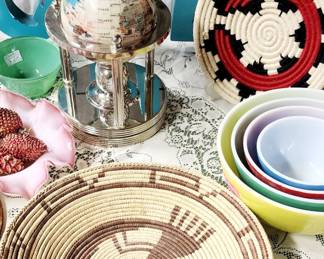 Native Baskets, Pyrex, Gemstone Globe