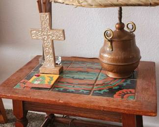 California Mission Tile Tables, CustomnCopper Lamps , Vintage Religious Decor