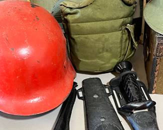 Military helmets and knived