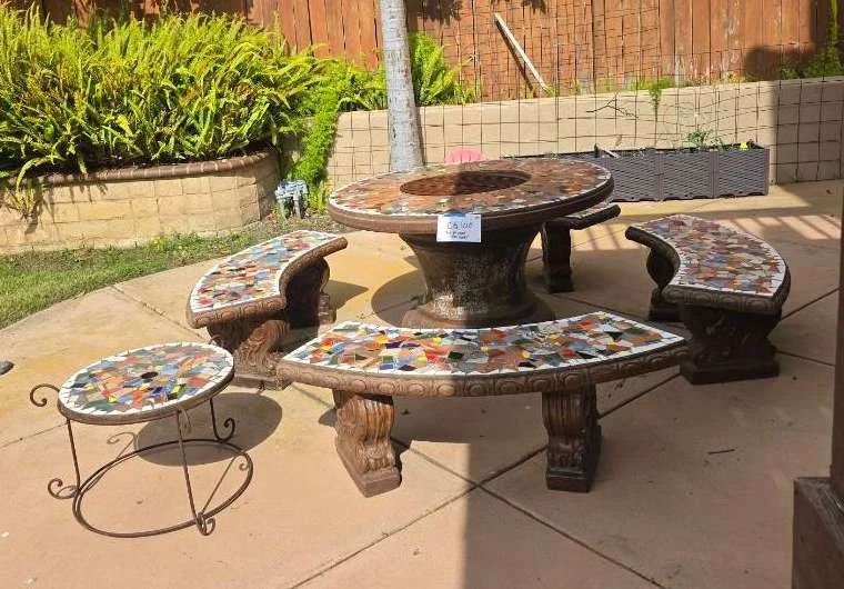CG100VFire Pit Cement Table And Benches