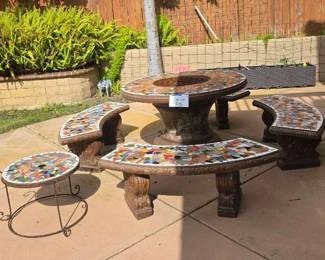 CG100VFire Pit Cement Table And Benches