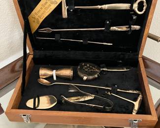 Vintage brass barware set