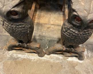 Glass eyes owl andirons