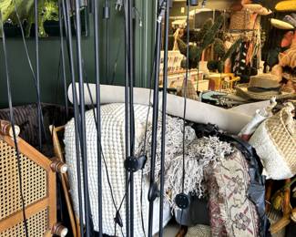 Floor lamps, rugs, ottomans, wall hangings galore!