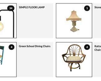 dining tables, chairs, lamps