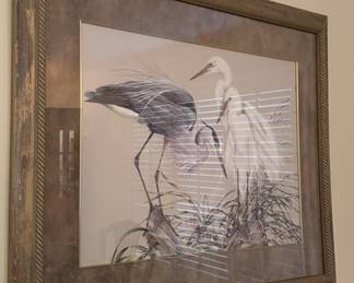 "Great Blue Heron & American Egret," Signed Art LaMay Lithograph