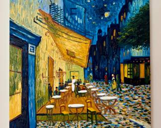 "Cafe Terrace at Night" Oil on Canvas Replica, Signed