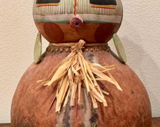 "Prehistoric Kachina" Hand Crafted Gourd, Signed Robert Rivera
