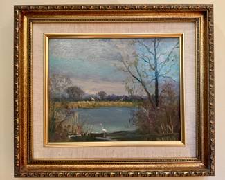 "Marsh Landscape" Oil on Board, Signed