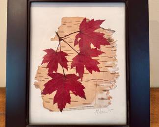 Pressed Maple Leaves & Birch Bark Artwork, Signed