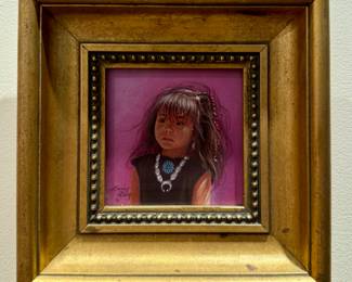 "Indian Girl" Oil, Signed Larry Riley