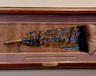 Oil Painting on Turkey Feather, Signed Wolf Roberson