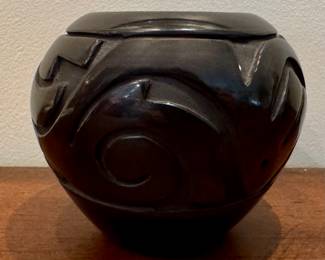 Stella Chavarria Carved Blackware Pottery Vessel with COA