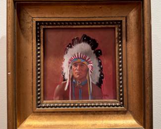 "Indian Chief" Oil, Signed Larry Riley