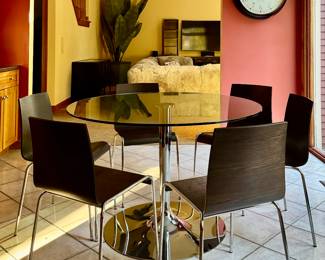Glass & Chrome Dining Table & (6) Calligaris Chairs  