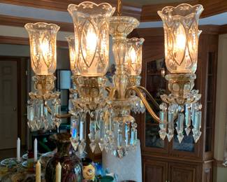 Superb etched glass prism trimmed chandelier 