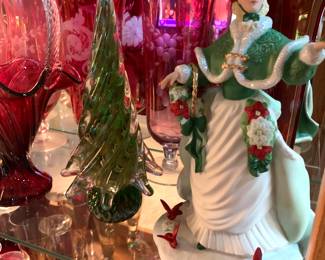 Lenox, etched cranberry, Art glass trees