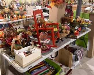Loads of Fall decor, handmade afghans, wool rugs, silk florals