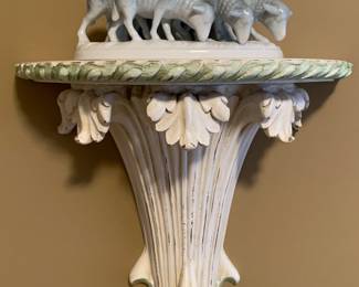 Pair Neoclassical resin wall shelves, German porcelain