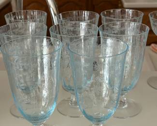 Fostoria Navarre blue etched glasses