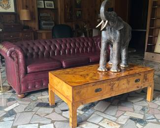 Vintage leather Chesterfield couch and Superb Fruitwood coffee table