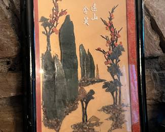 Vintage hardstone picture w/ jade, coral, etc