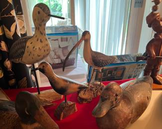 Antique duck decoys and Vintage shorebirds