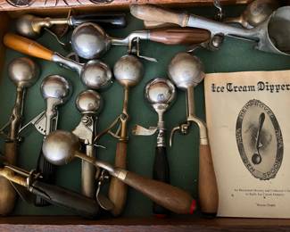 Collection of 13 vintage and Antique ice cream scoops