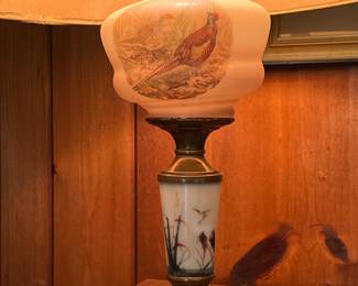 Antique lamp with pheasant motif