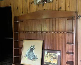 Antique gun rack and taxidermy pheasants