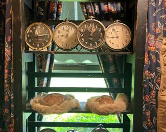 Display of Vintage alarm clocks