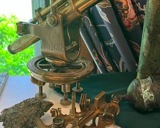 Vintage brass surveying transit and sextant