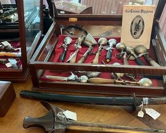 Antique Japanese short sword, Kris knife and ice cream scoop collection