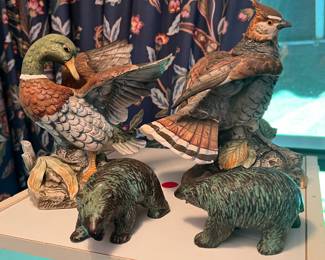 Vintage porcelain duck and game bird-2 bronze bears
