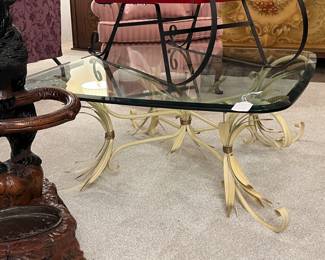 Vintage Mid Century Wheat glass top coffee table  