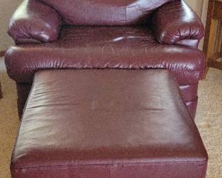 Burgundy Leather Chair Ottoman