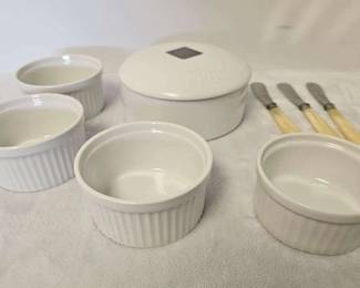Jean Dubost Appetizer Knives, Gourmet Brie Baker Ramikins