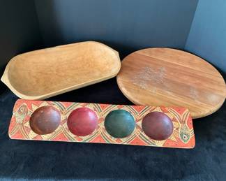 Two Hand carved Wooden Bowls Wooden Lazy Susan with Elk Scene