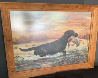 Vintage Rips Bingo Picture of Black Lab with Duck