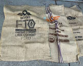 Three Burlap Coffee Bean Bags