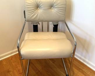 Set of Four Guido Faleschini Tucroma Pace Chairs in Taupe leather. Available for presale. Each measure 32"H x 21"W x 26"D.