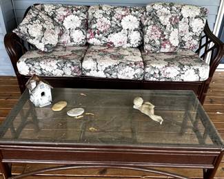 FURNITURE WICKER SOFA AND COFFEE TABLE