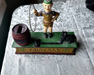 VINTAGE TRICK DOG MECHANICAL CAST IRON BANK