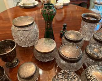 HUGE STERLING & CRYSTAL VANITY PIECES