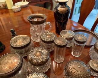 HUGE STERLING & CRYSTAL VANITY PIECES